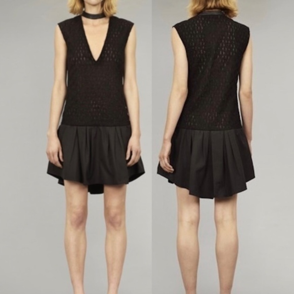 NWT Thakoon Leather Collared Embroidered Cable Knit Sleeveless Combo Mini Dress